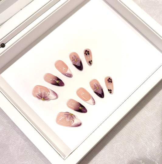 💜立體雕花粉紫法式