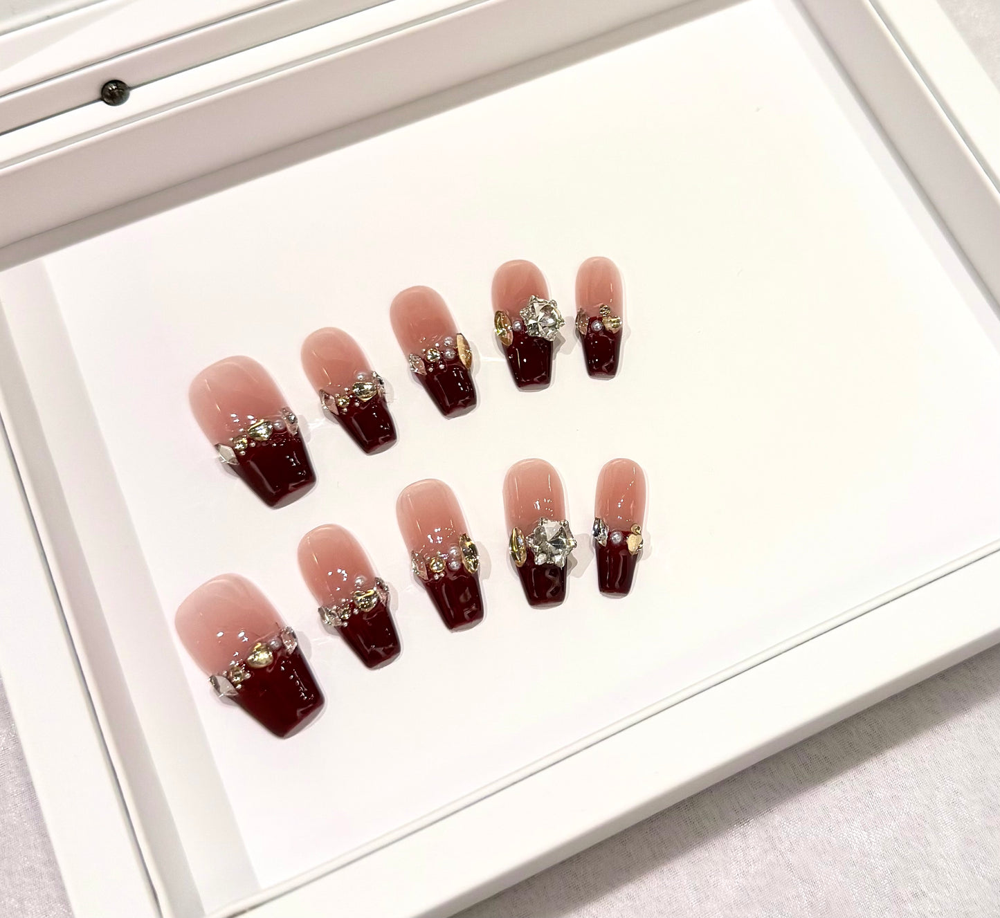 ❤️酒紅閃鑽法式