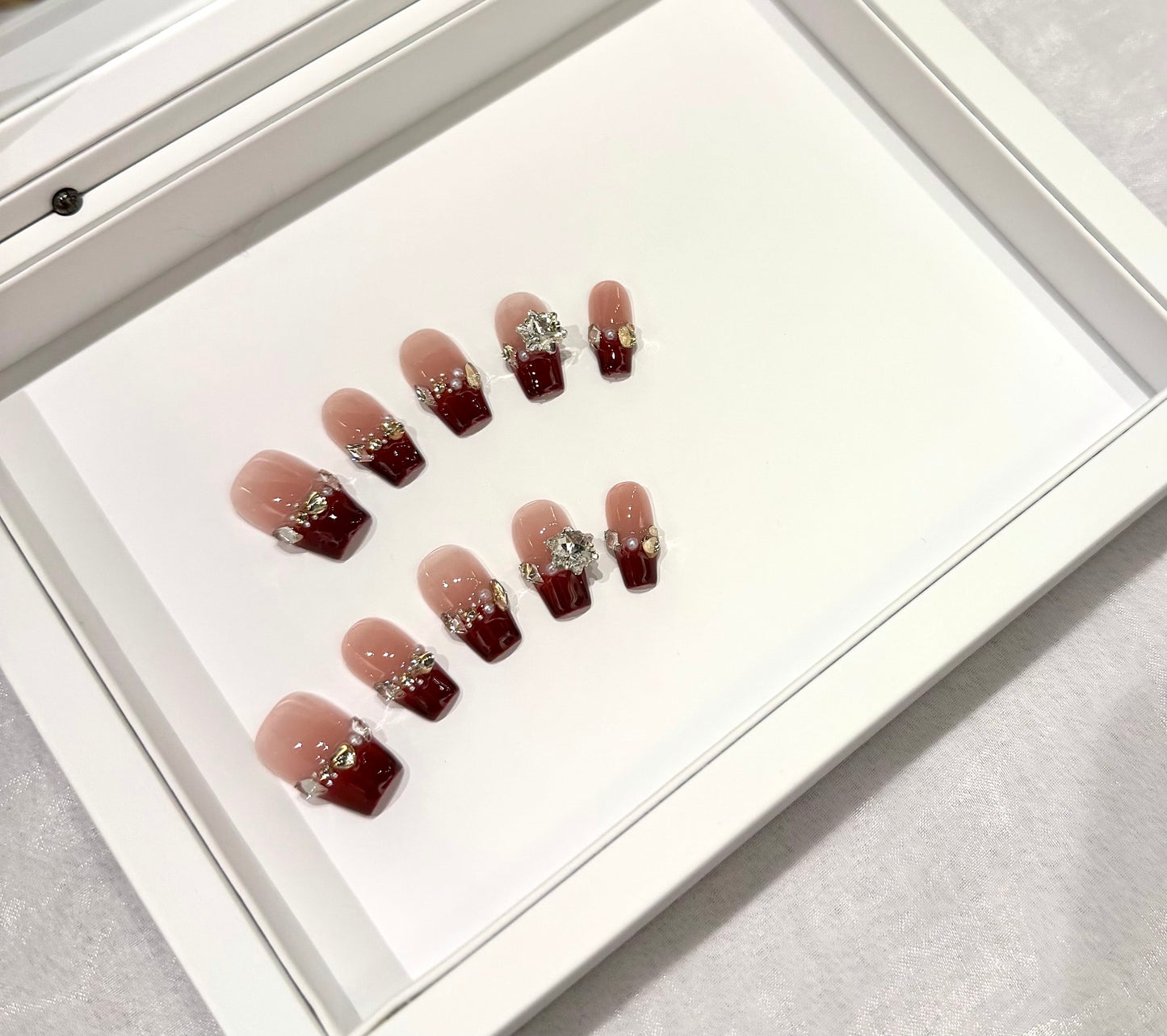 ❤️酒紅閃鑽法式