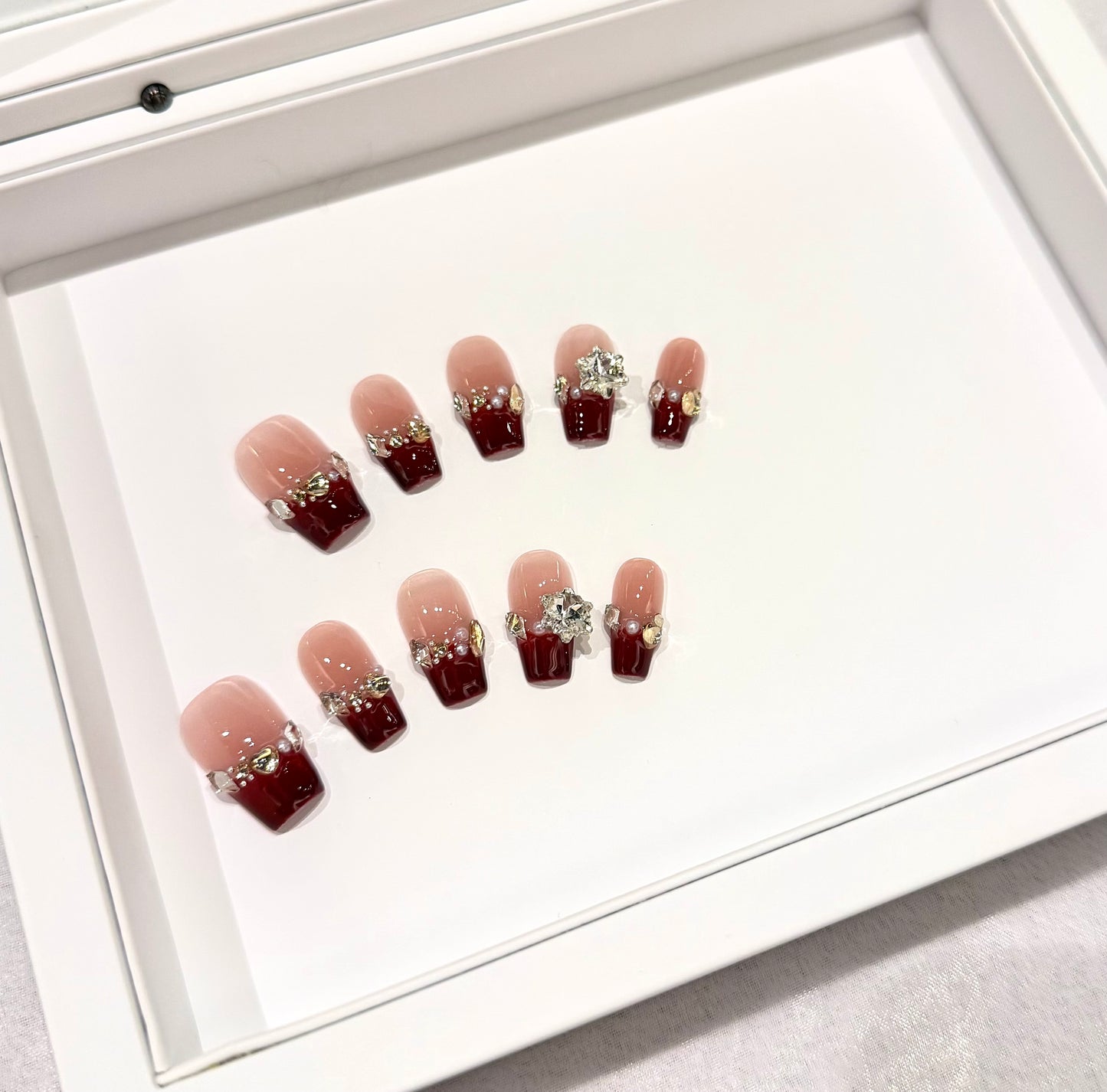 ❤️酒紅閃鑽法式