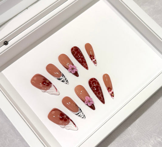 🌺立體雕花法式 (偏酒紅)