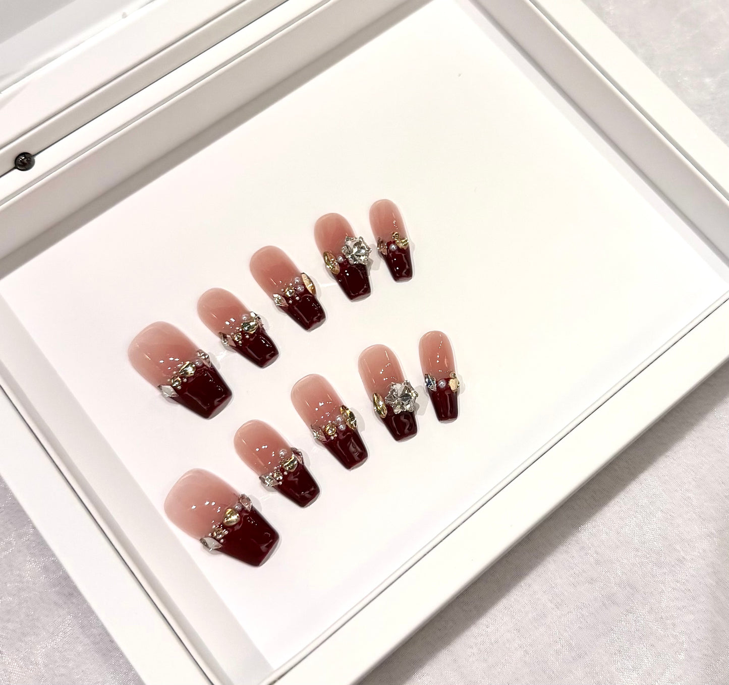 ❤️酒紅閃鑽法式